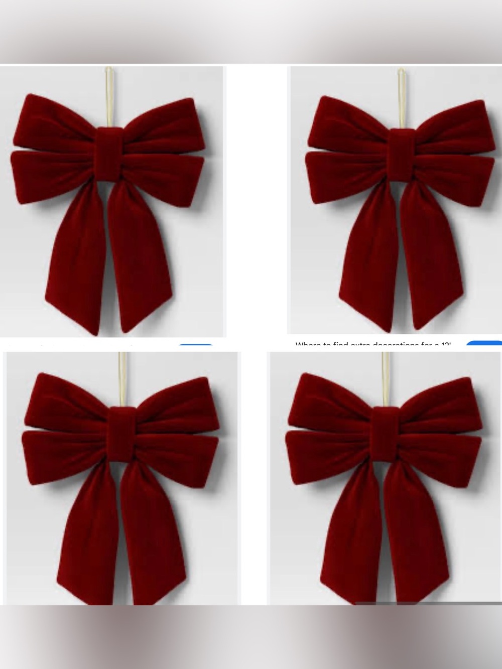 **Set of 4** Large Single Christmas Decorative Bow Burgundy Velvet - Wondershop™